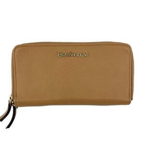 Enzo Angiolini Tan Faux Pebbled Leather Double Zip Wallet Large Clutch Purse